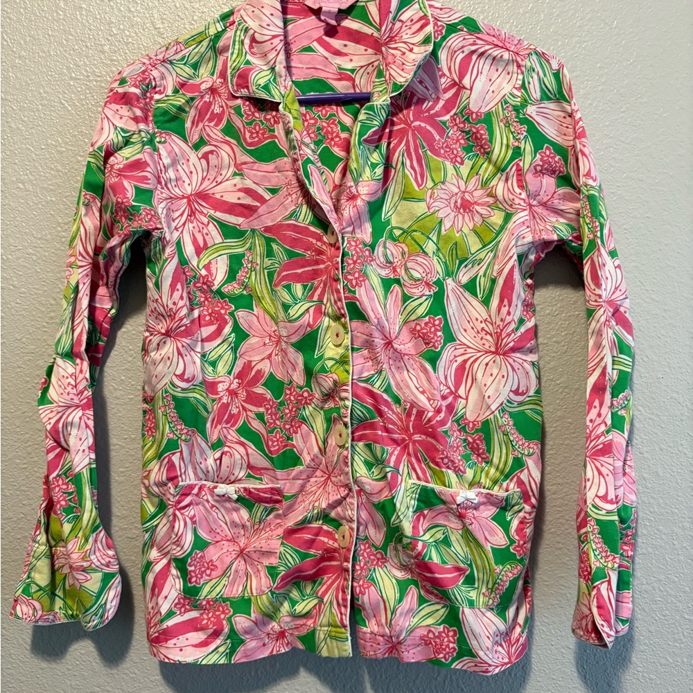 Lilly Pulitzer Stargazer Lily Flowers Pink/Green Pajama Lounge Sleepwear Small